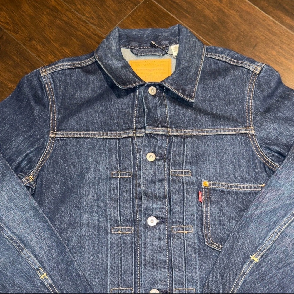 NWT Levi’s Type 1 Dark Wash Denim Trucker Jacket Mens Size 2XL Cinch Back RARE - Picture 3 of 5